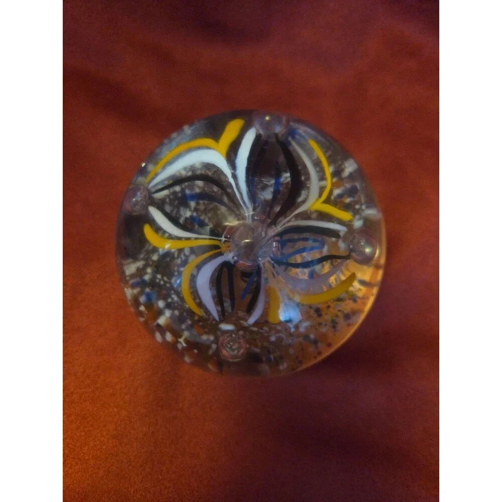 Portuguese Art Glass Hand Blown Paperweight Pulled Feather Flower Vintage